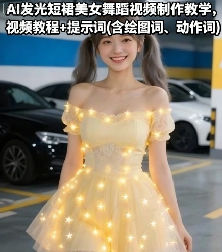 AI发光短裙美女舞蹈视频制作教学,视频教程+提示词(含绘图词、动作词)插图 AI发光短裙美女舞蹈视频制作教学,视频教程+提示词(含绘图词、动作词)
