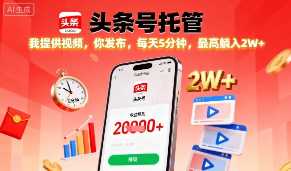 【头条号托管】我提供视频,你发布,每天5分钟,最高躺入2W+【揭秘】插图 【头条号托管】我提供视频,你发布,每天5分钟,最高躺入2W+【揭秘】