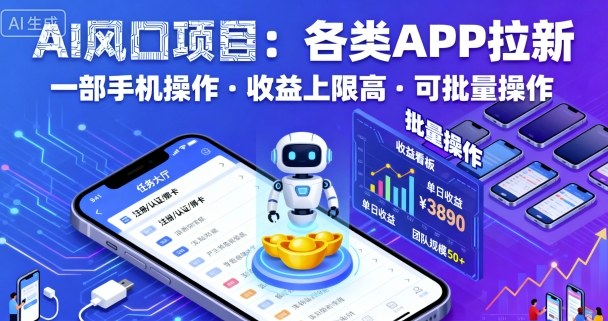 AI风口项目,各类APP拉新,一部手机就可以操作,收益上限高,可批量操作插图 AI风口项目,各类APP拉新,一部手机就可以操作,收益上限高,可批量操作
