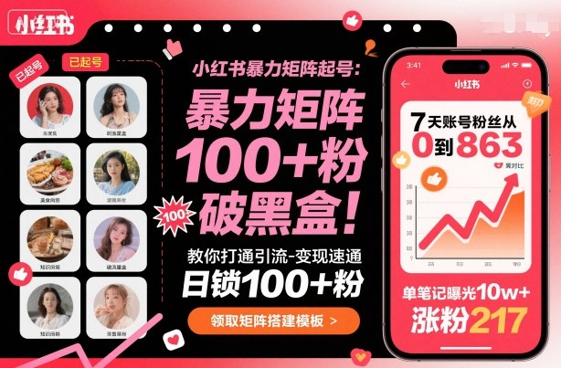 小红书暴力矩阵起号,教你打通引流-变现速通,日锁100+粉,破流量黑盒插图 小红书暴力矩阵起号,教你打通引流-变现速通,日锁100+粉,破流量黑盒