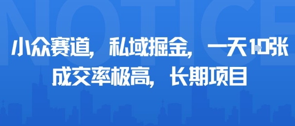 小众赛道，私域掘金，一天多张，成交率极高，长期项目