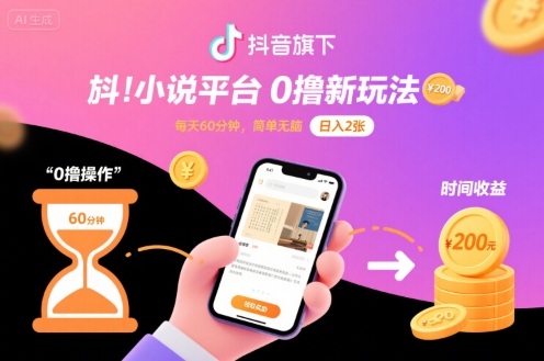 抖音旗下小说平台0撸新玩法,每天挂G60分钟,简单无脑,日入2张【揭秘】插图 抖音旗下小说平台0撸新玩法,每天挂G60分钟,简单无脑,日入2张【揭秘】