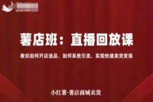 小红薯薯店商城卖货直播回放课，教你如何开店选品、如何系统引流，实现快速卖货变现